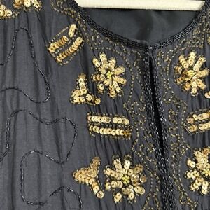 VTG Jacket 100% Silk Beaded Sequins Black Gold Beads PLUS SIZE 3X Dressy Coat